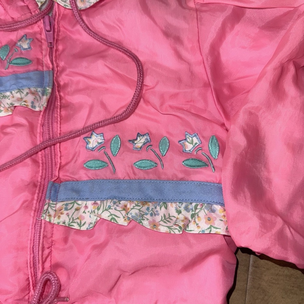 Vintage Samara 18 Month Baby Girl Windbreaker Pink Embroidered Jacket Ruffles - Picture 2 of 7